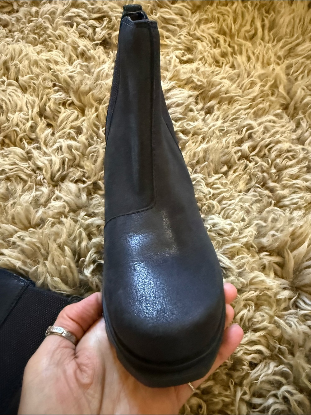 NWT $149 SOREL Women 5.5 Black Leather waterproof Wedge Chelsea Lug Ankle Boots - Picture 7 of 7